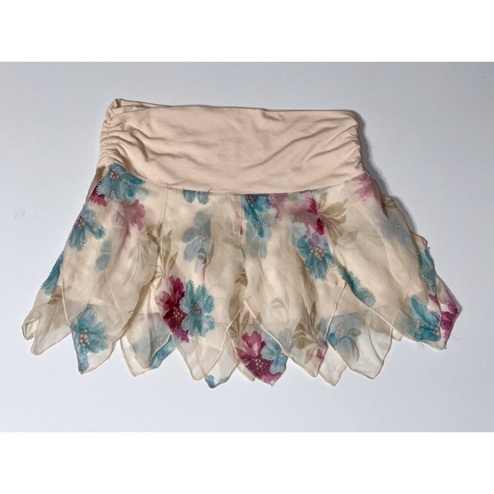 Abercrombie & Fitch A&F Vintage Y2K Fairy Floral 100% SILK Beaded Mini Skirt - Picture 3 of 7